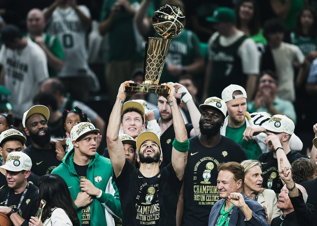 Jayson Tatum trophy lift Boston Celtics canvas wall art