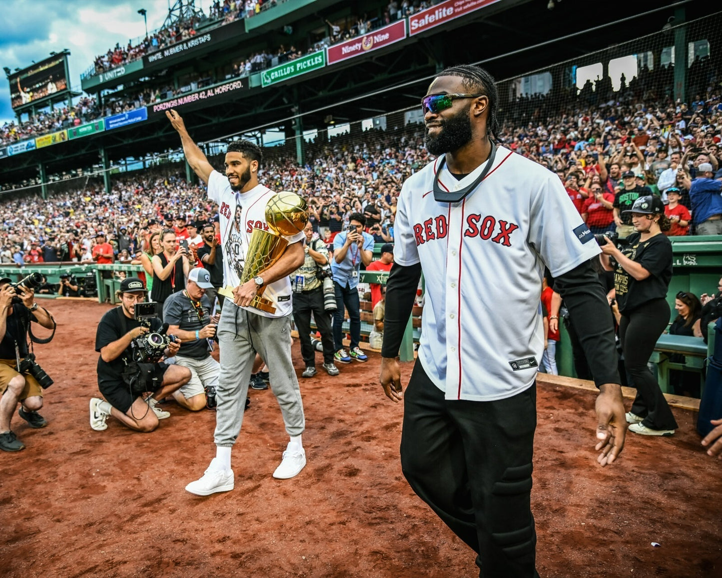 Jayson Tatum and Jaylen Brown Boston Red Sox celebration 2024 NBA Champions canvas wall art