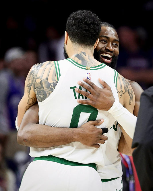 Jayson Tatum and Jaylen Brown embrace Boston Celtics canvas wall art
