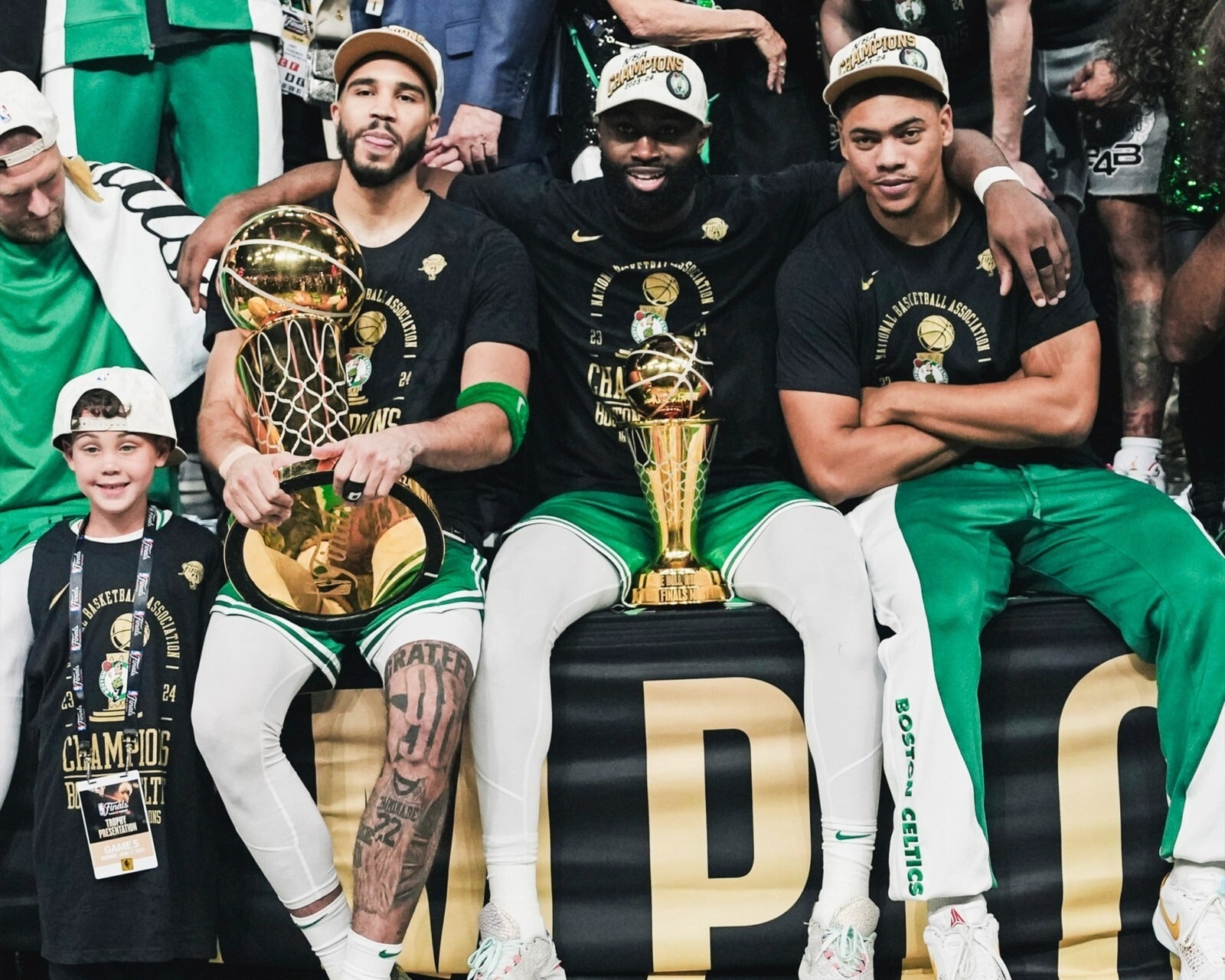 Jayson Tatum Jaylen Brown Jaden Springer Boston Celtics celebration canvas wall art