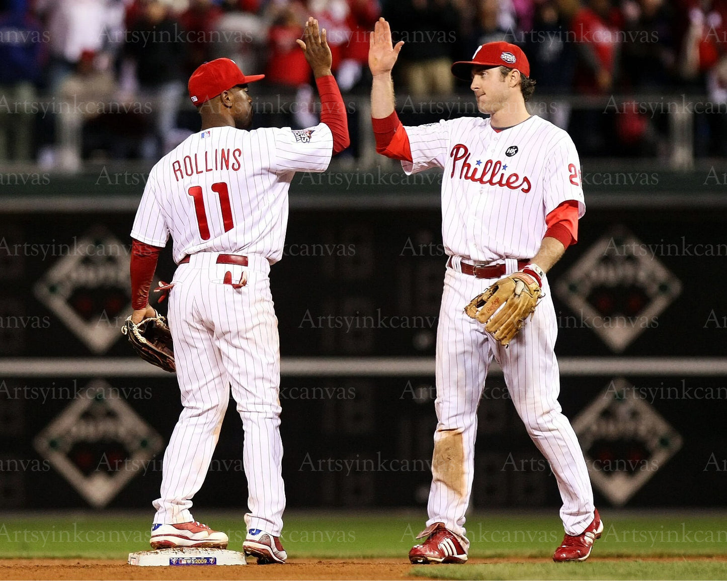 Jimmy Rollins and Chase Utley high five canvas wall art