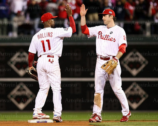 Jimmy Rollins and Chase Utley high five canvas wall art