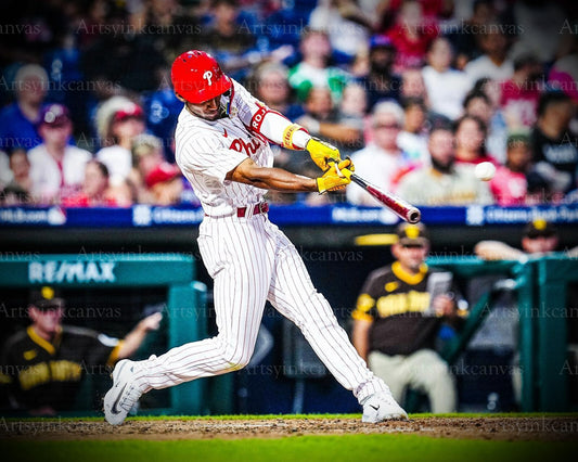 Johan Rojas swinging at the plate canvas wall art