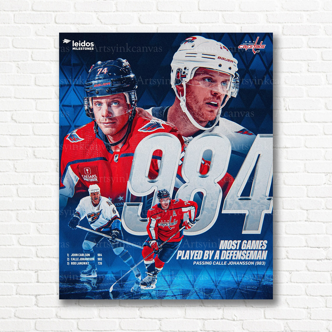 John Carlson Capitals defenseman games record canvas print