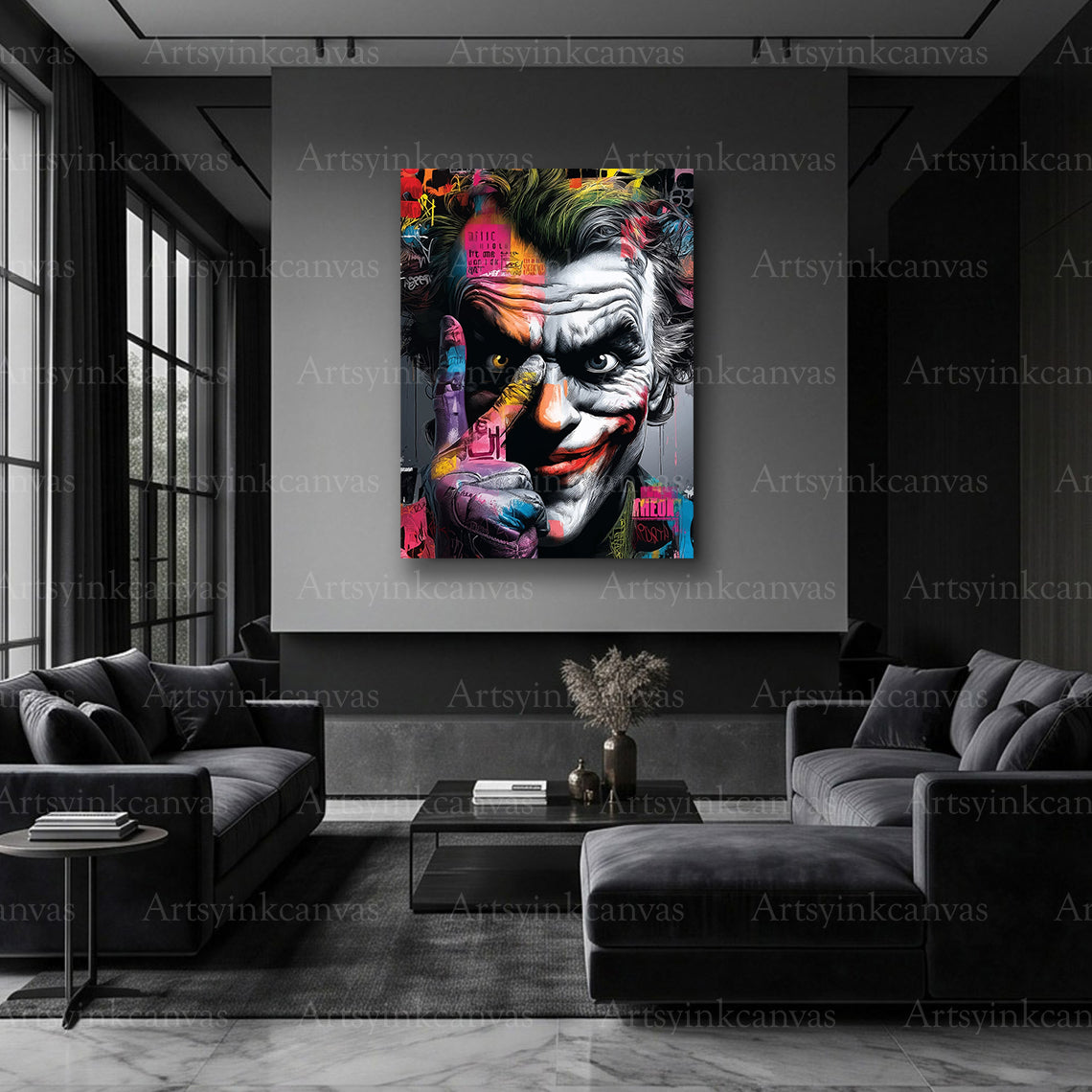 Joker villain street art canvas artwork