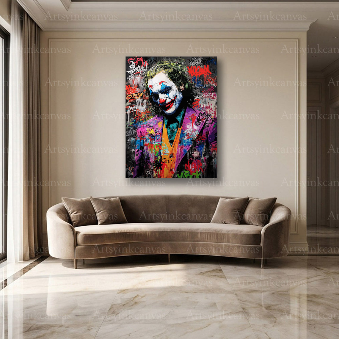 Joker comic-inspired street art wall decor