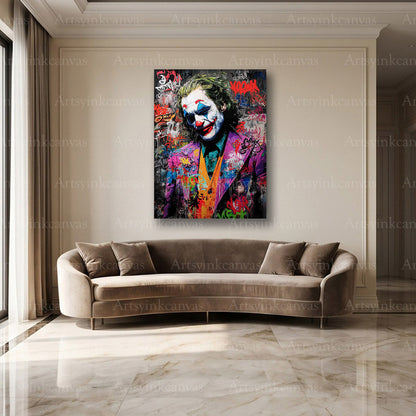 Joker comic-inspired street art wall decor