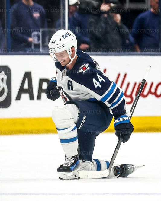Josh Morrissey one knee goal celebration Winnipeg Jets canvas wall art
