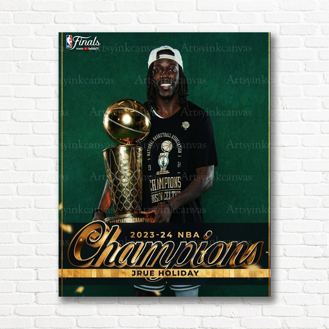 Jrue Holiday Championship Trophy Canvas Wall Art | Boston Celtics NBA Celebration Print