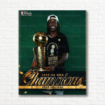 Jrue Holiday Championship Trophy Canvas Wall Art | Boston Celtics NBA Celebration Print