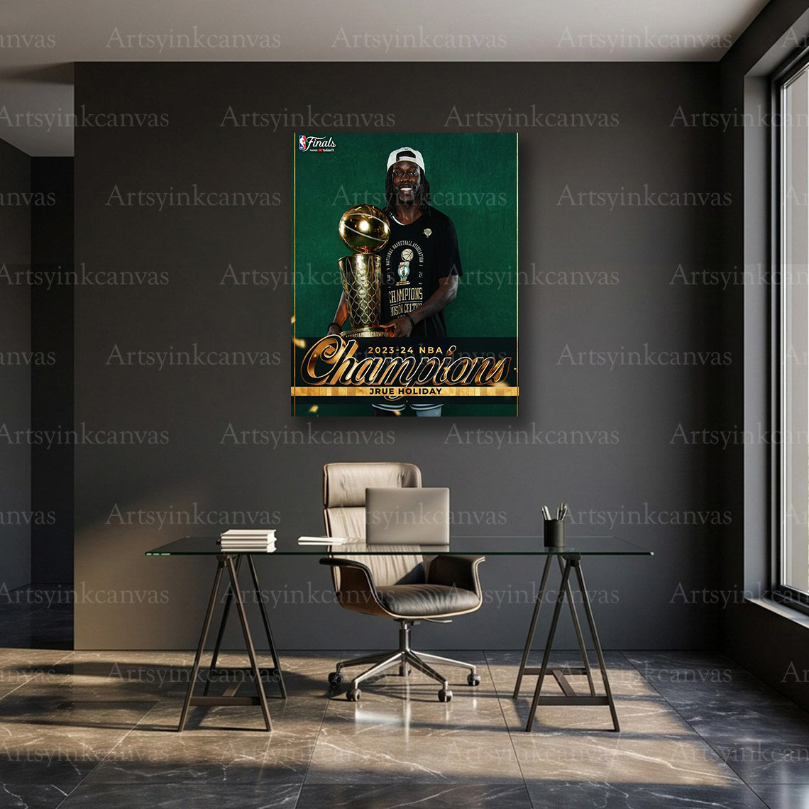 Jrue Holiday Championship Trophy Canvas Wall Art | Boston Celtics NBA Celebration Print