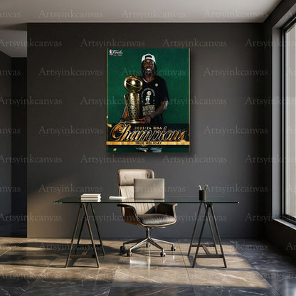 Jrue Holiday Championship Trophy Canvas Wall Art | Boston Celtics NBA Celebration Print