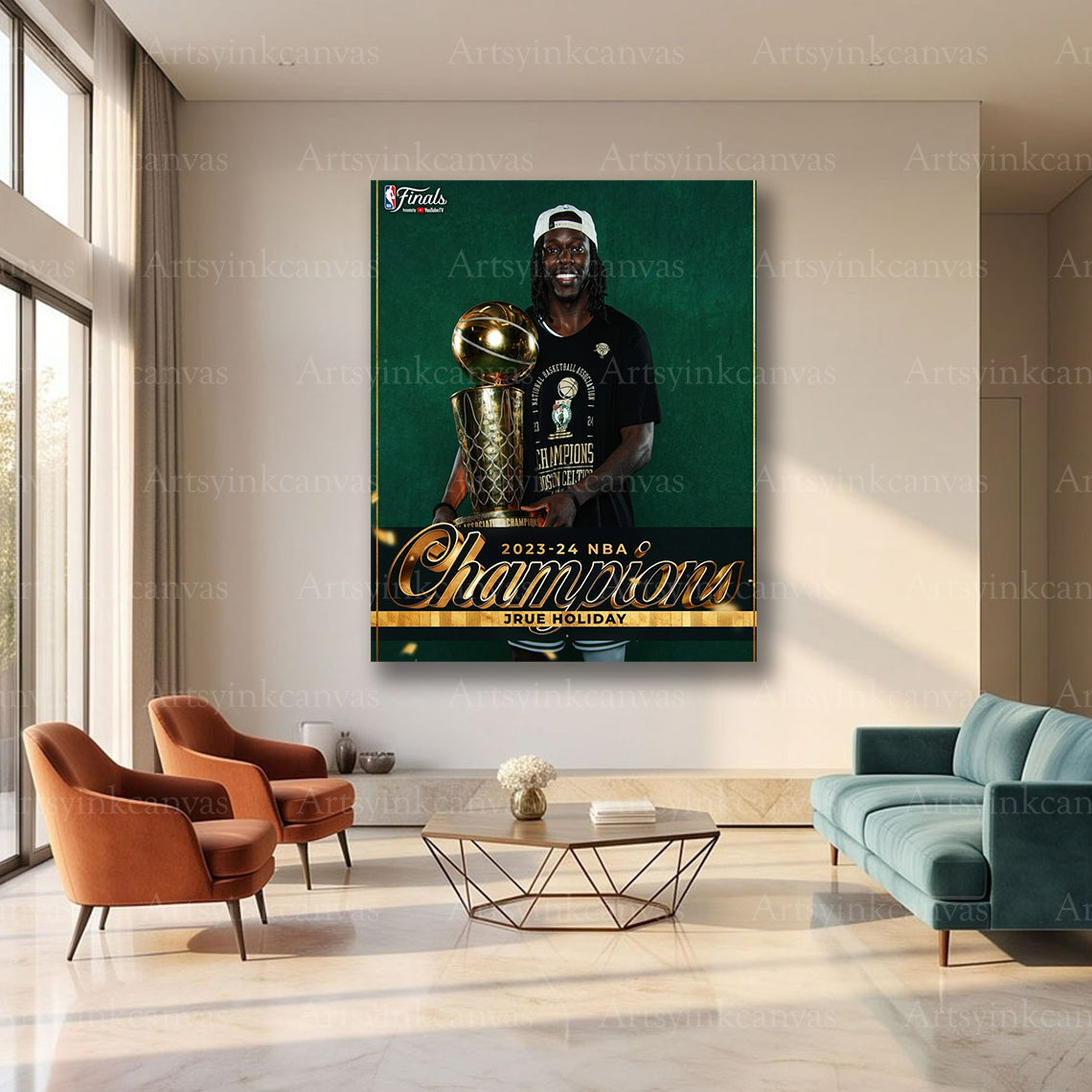 Jrue Holiday Championship Trophy Canvas Wall Art | Boston Celtics NBA Celebration Print