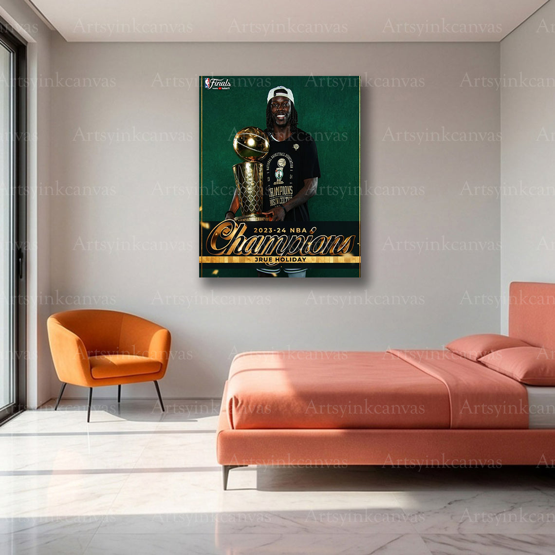 Jrue Holiday Championship Trophy Canvas Wall Art | Boston Celtics NBA Celebration Print