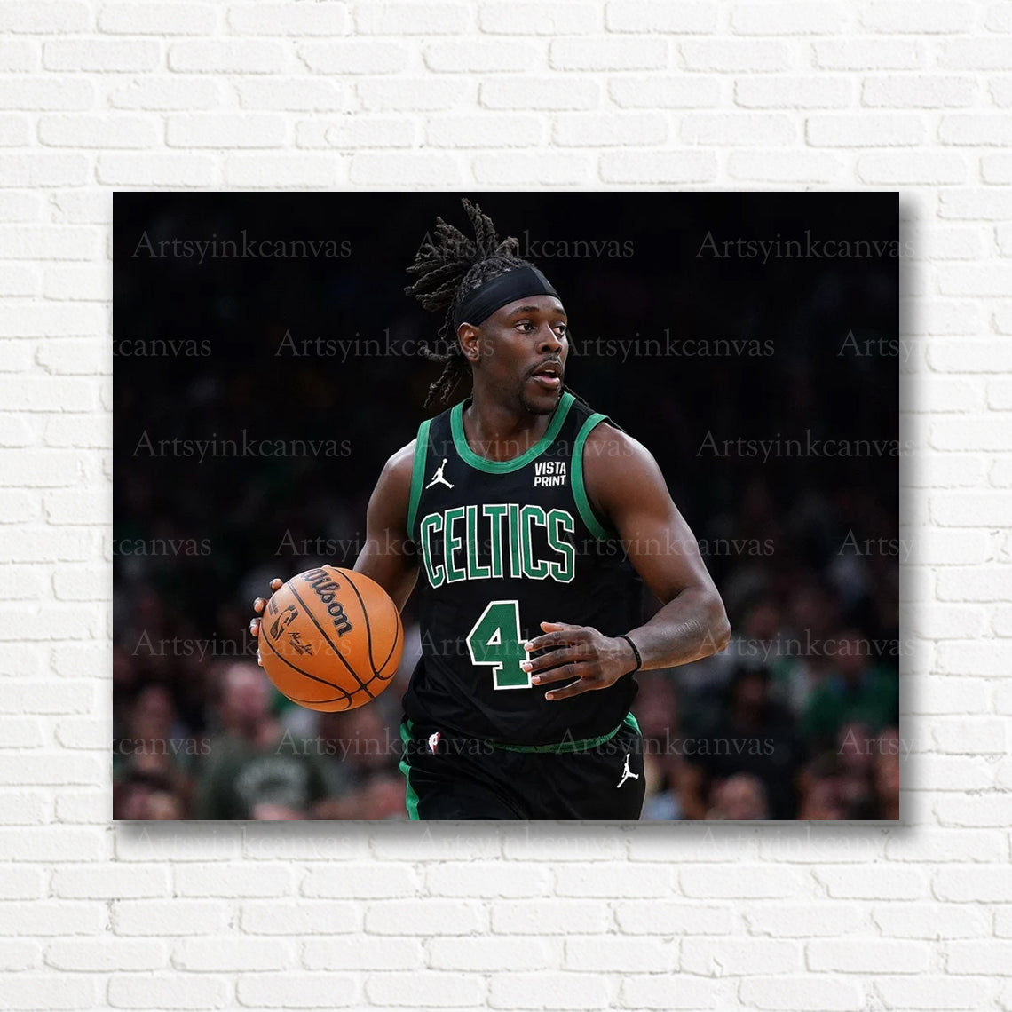 Jrue Holiday On Court Dribbling Canvas Wall Art | Boston Celtics NBA Action Decor