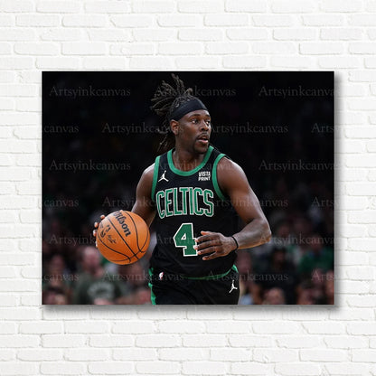 Jrue Holiday On Court Dribbling Canvas Wall Art | Boston Celtics NBA Action Decor