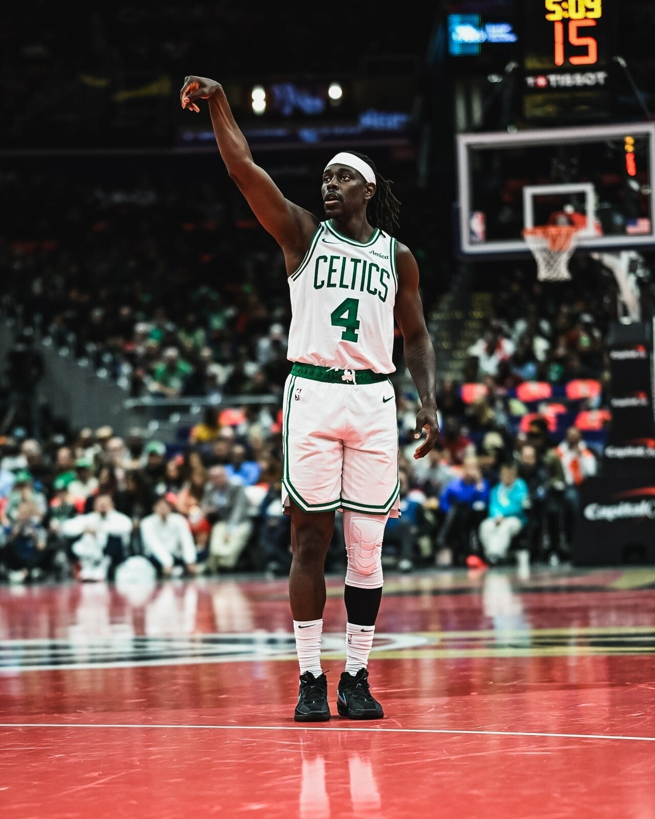 Jrue Holiday shot follow through Boston Celtics canvas wall art