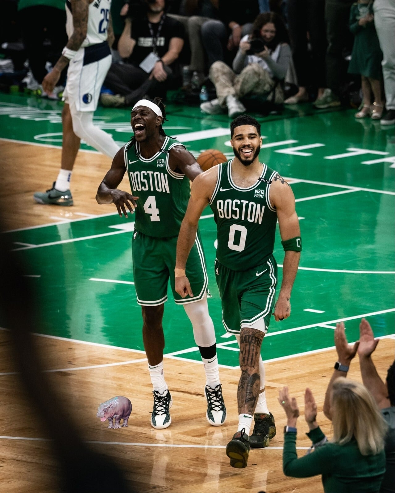 Jrue Holiday and Jayson Tatum laughing Boston Celtics canvas wall art