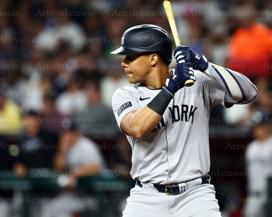 Juan Soto at bat action New York Yankees canvas wall art
