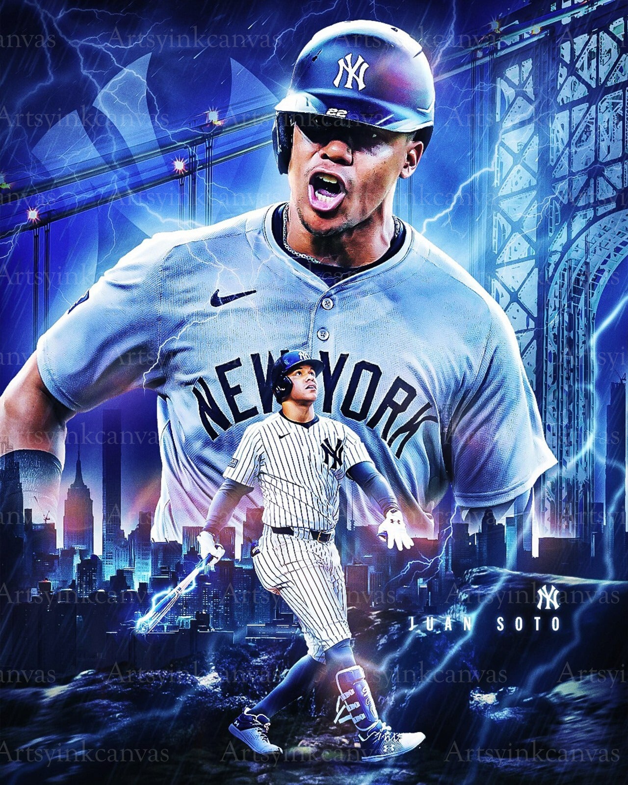 Juan Soto home run collage New York Yankees canvas wall art
