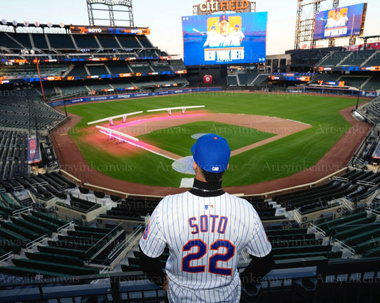 Juan Soto looks out at Citi Field New York Mets canvas wall art