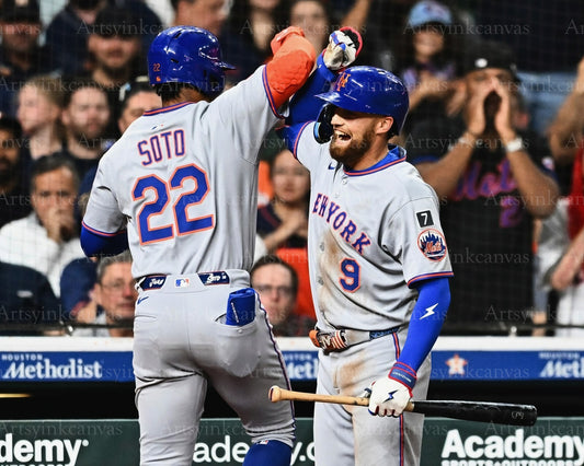 Juan Soto Brandon Nimmo celebrate a hit New York Mets canvas wall art