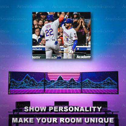 New York Mets players celebrating baseball moment artwork