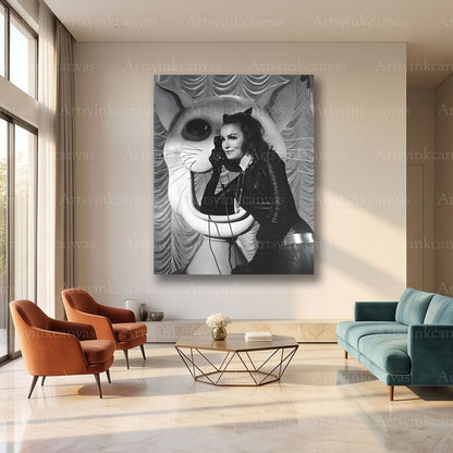 Julie Newmar elegant black and white canvas art