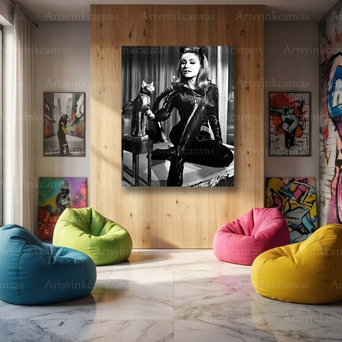 Catwoman vintage Batman black and white wall decor