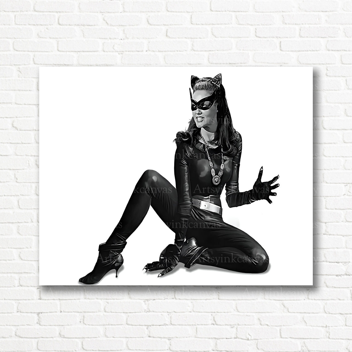 Julie Newmar Catwoman Batman monochrome canvas print
