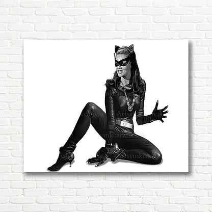 Julie Newmar Catwoman Batman monochrome canvas print
