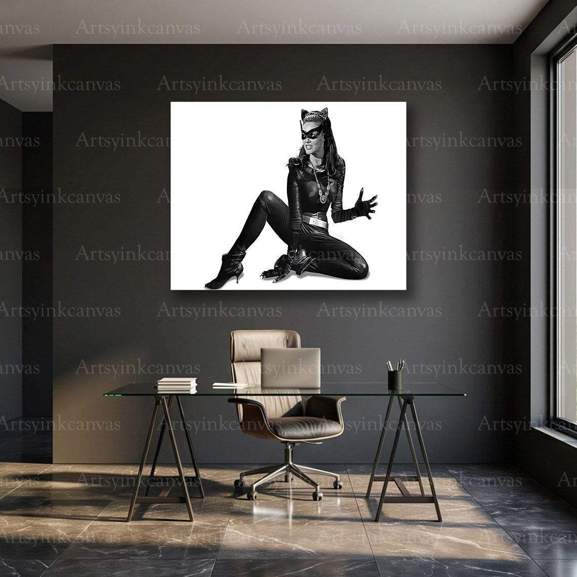 Julie Newmar Catwoman vintage black and white wall decor