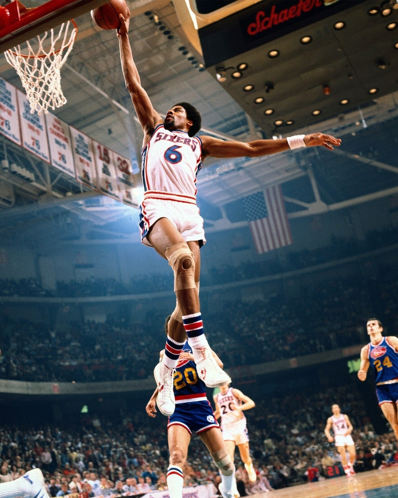 Julius Erving aerial dunk Philadelphia 76ers canvas wall art