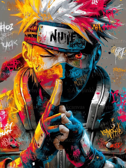 Kakashi Hatake Hidden Leaf graffiti canvas wall art