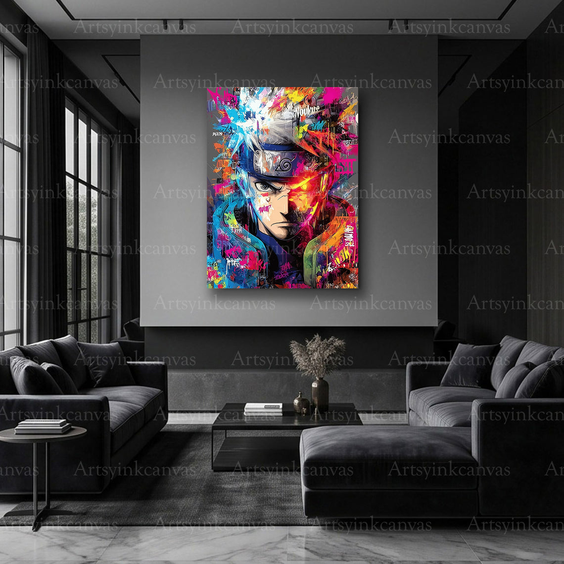 Kakashi Hatake inspired canvas art for anime bedrooms and gaming rooms