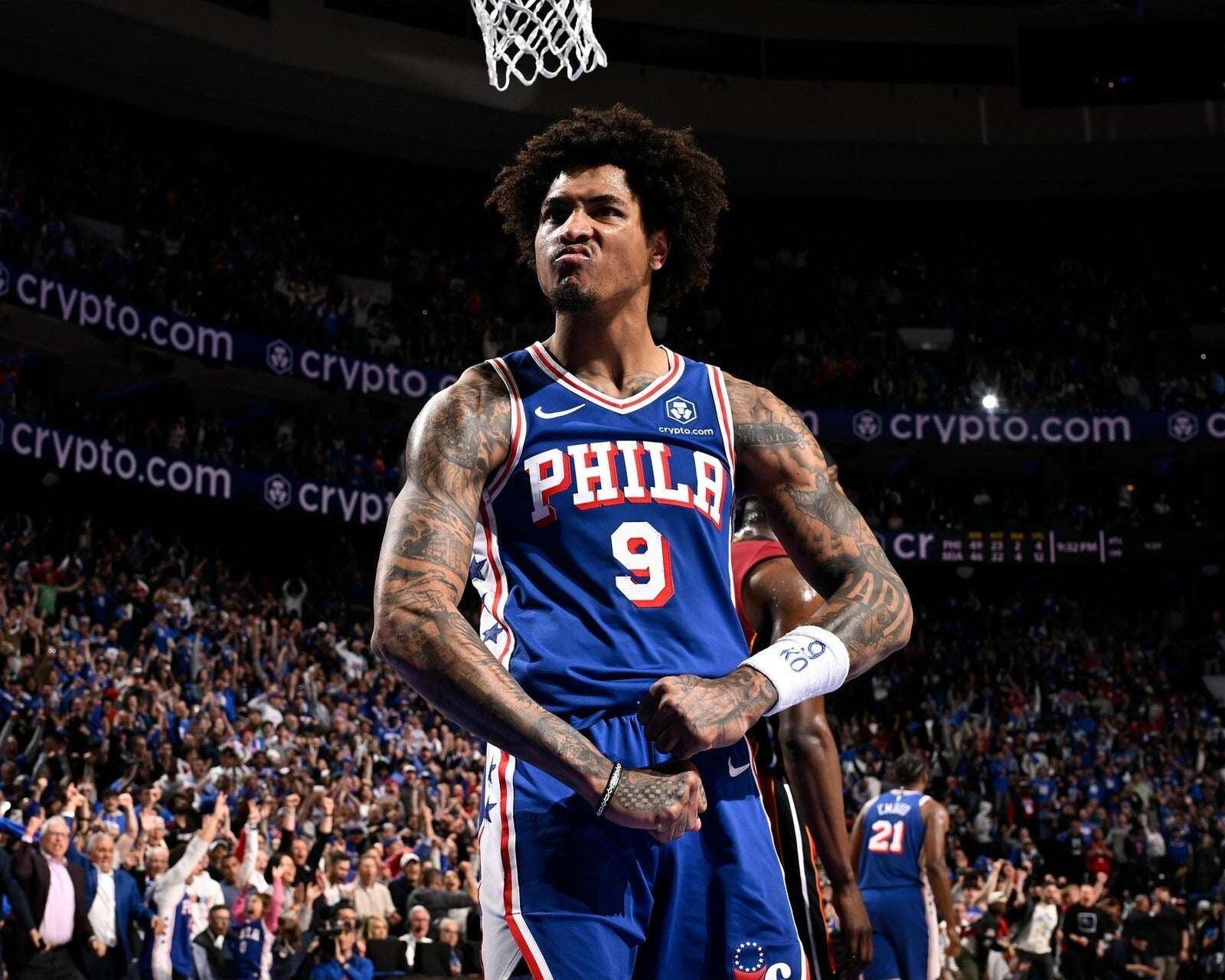 Kelly Oubre Jr flexing Philadelphia 76ers canvas wall art