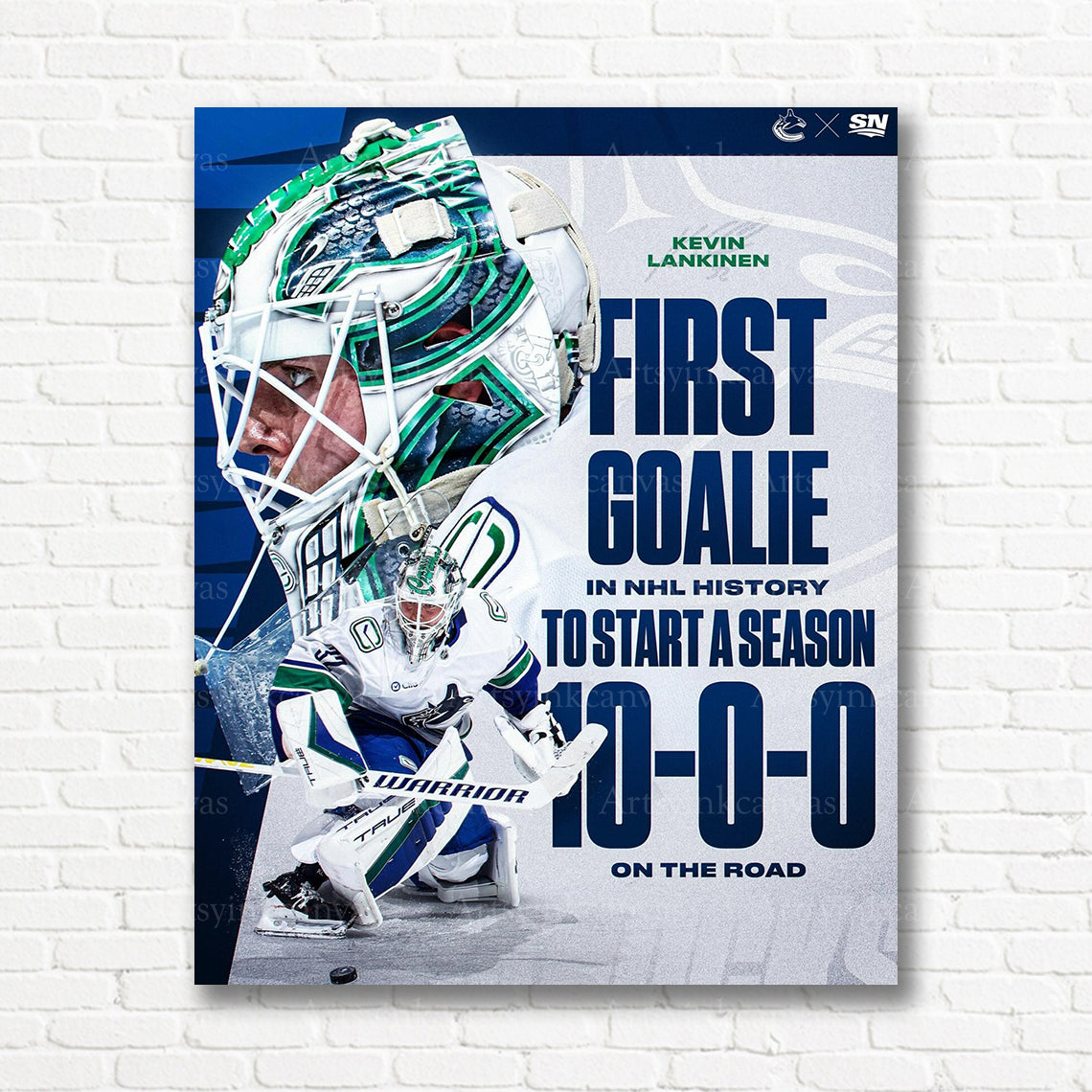 Kevin Lankinen 10-0 start Canucks canvas print