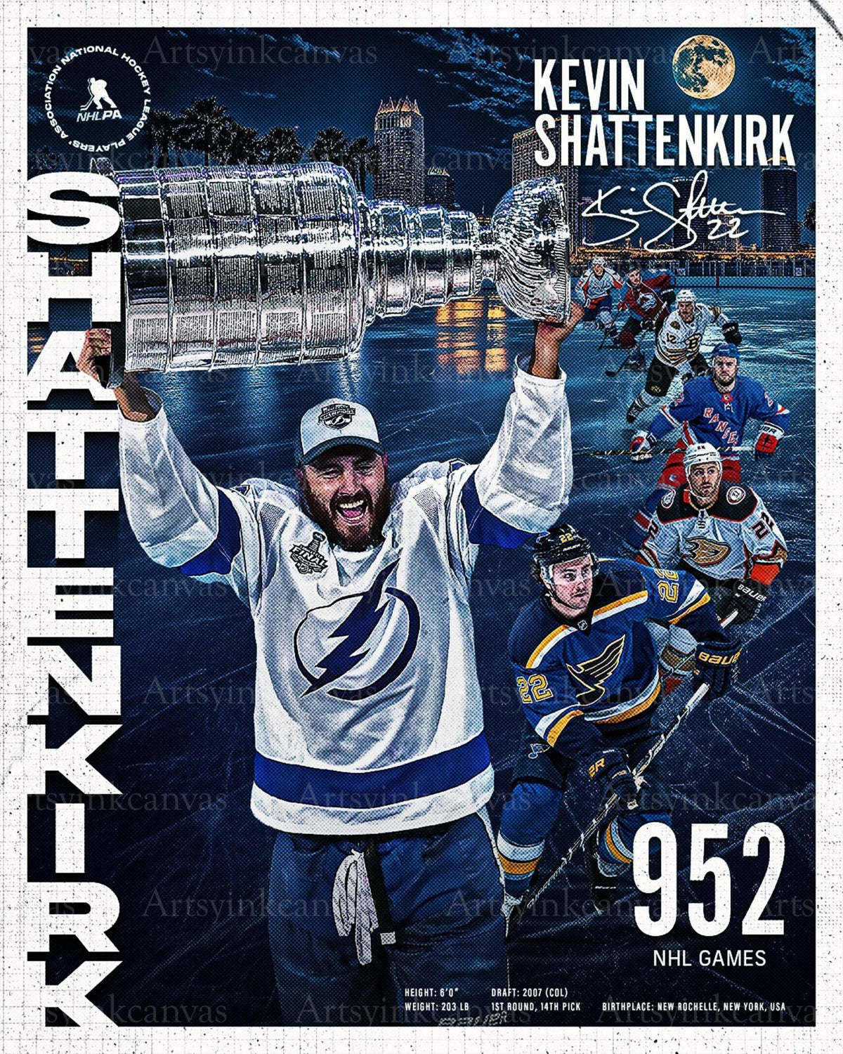 Kevin Shattenkirk retirement collage Lightning Blues Ducks canvas wall art
