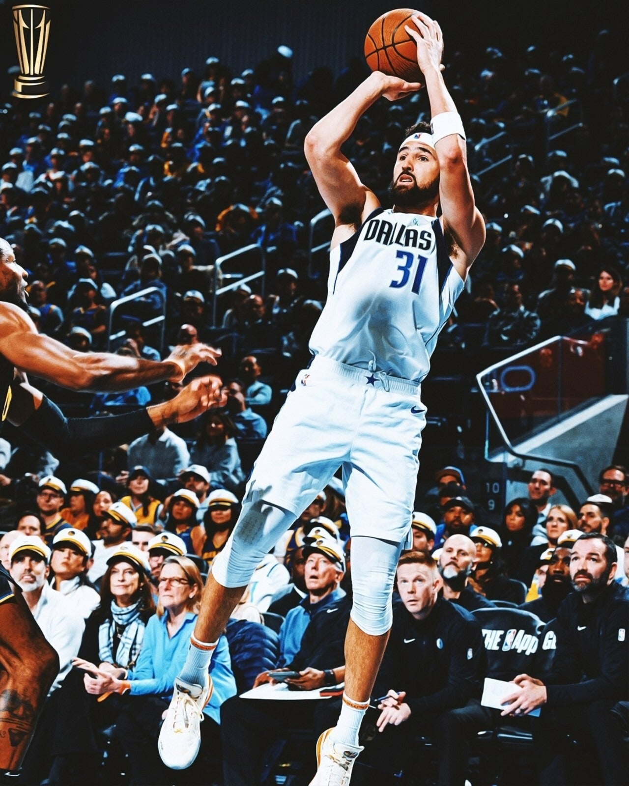 Klay Thompson shooting action NBA Emirates Cup Dallas Mavericks canvas wall art