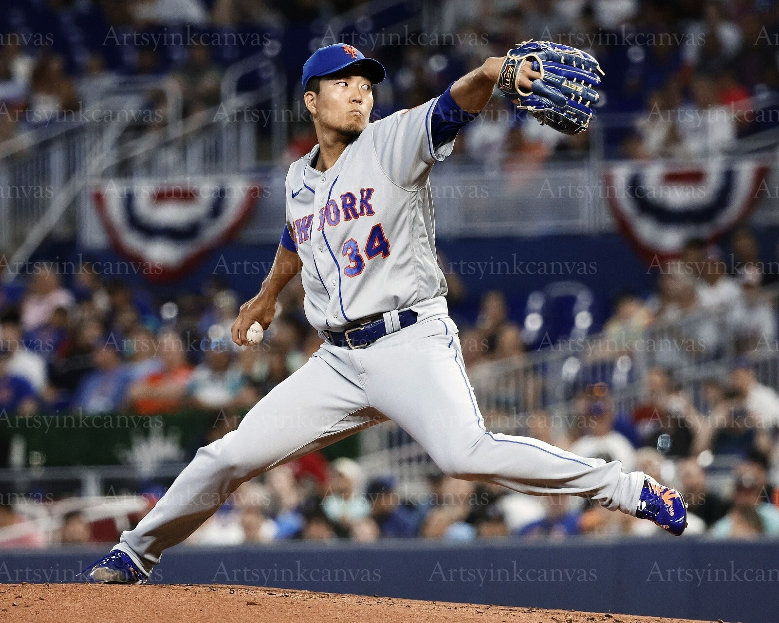 Kodai Senga pitching action New York Mets canvas wall art