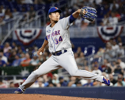 Kodai Senga pitching action New York Mets canvas wall art