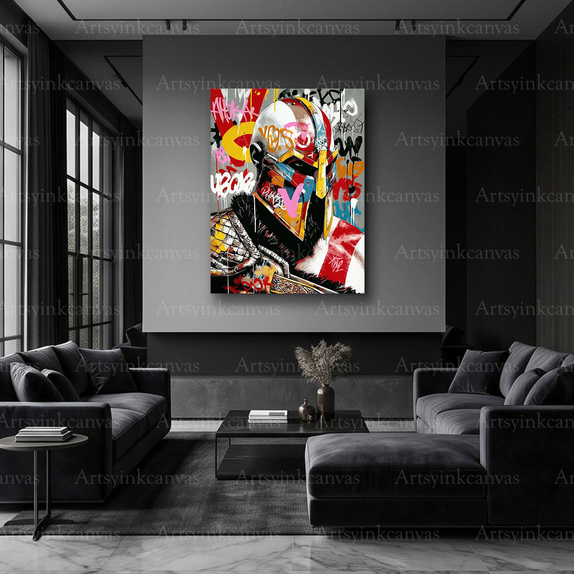 Kratos fierce character street art canvas