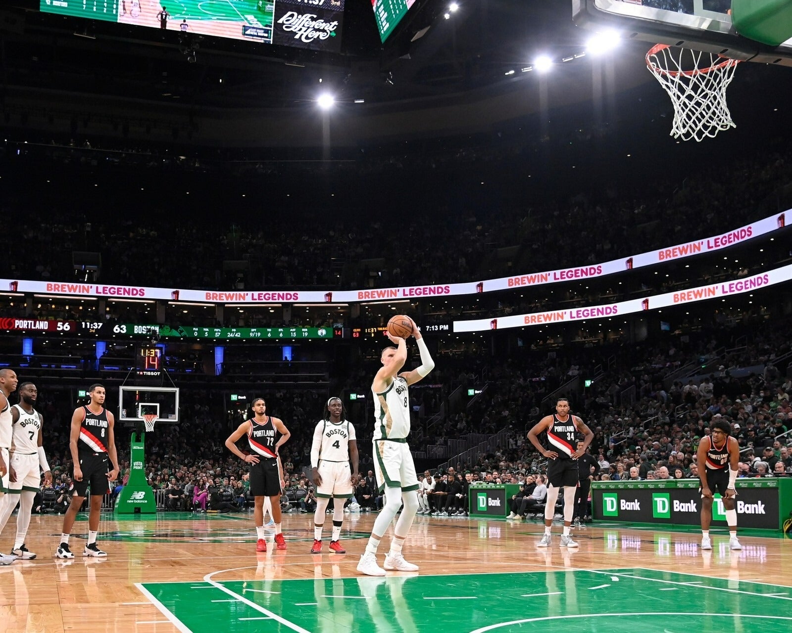 Kristaps Porziņģis free throw shooting Boston Celtics canvas wall art