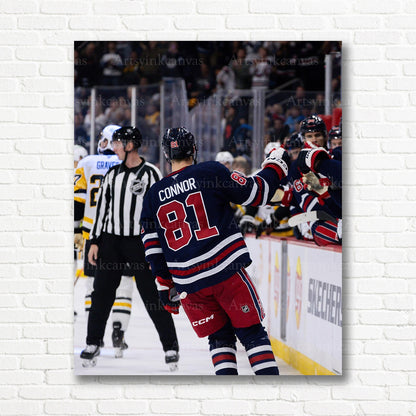 Kyle Connor teammate fist bump hockey canvas print