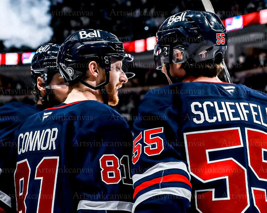 Kyle Connor and Mark Scheifele goal celebration canvas wall art