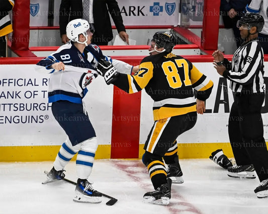 Kyle Connor vs Sidney Crosby Jets Penguins canvas wall art