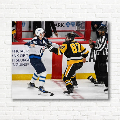 Kyle Connor Sidney Crosby NHL action canvas print