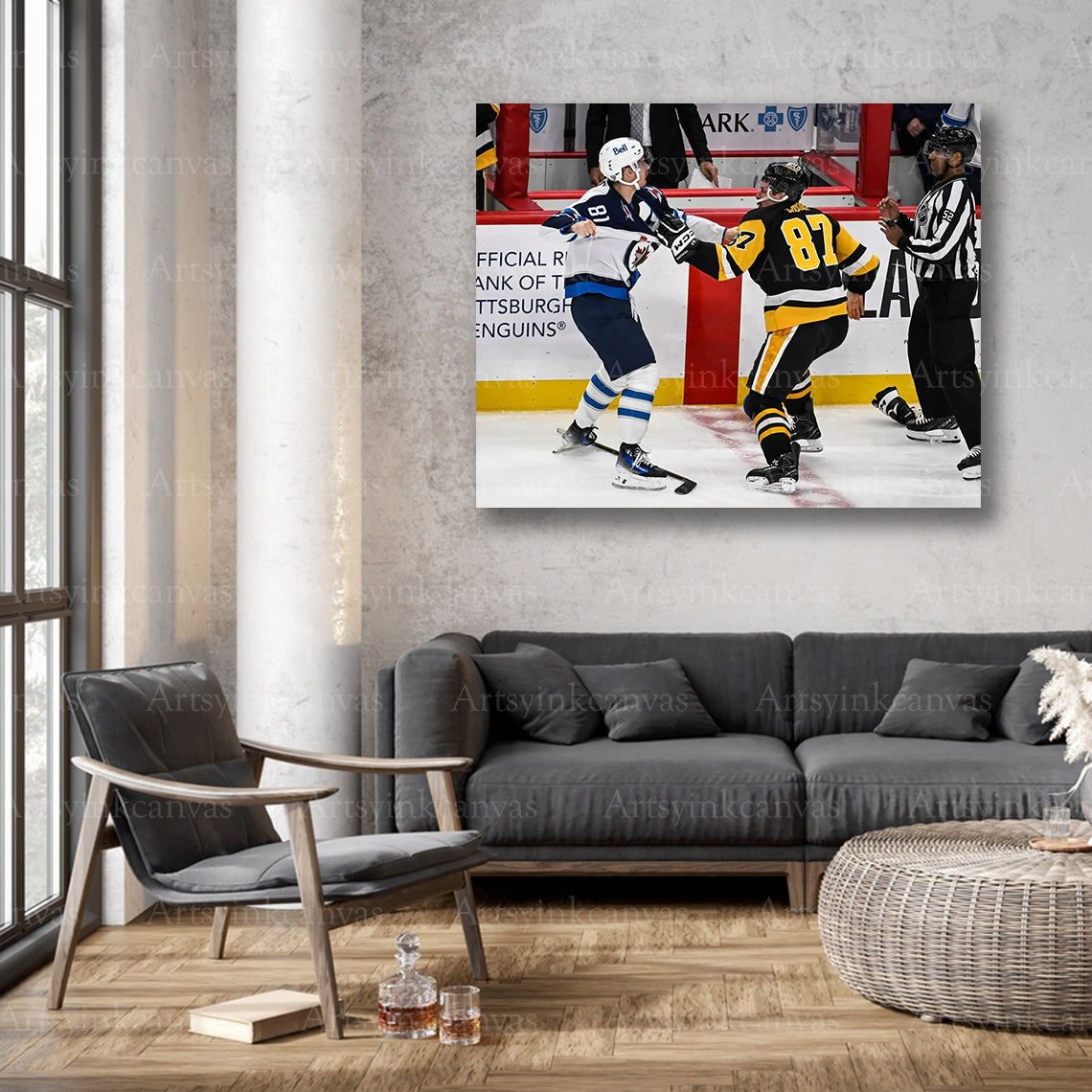 NHL hockey confrontation wall decor