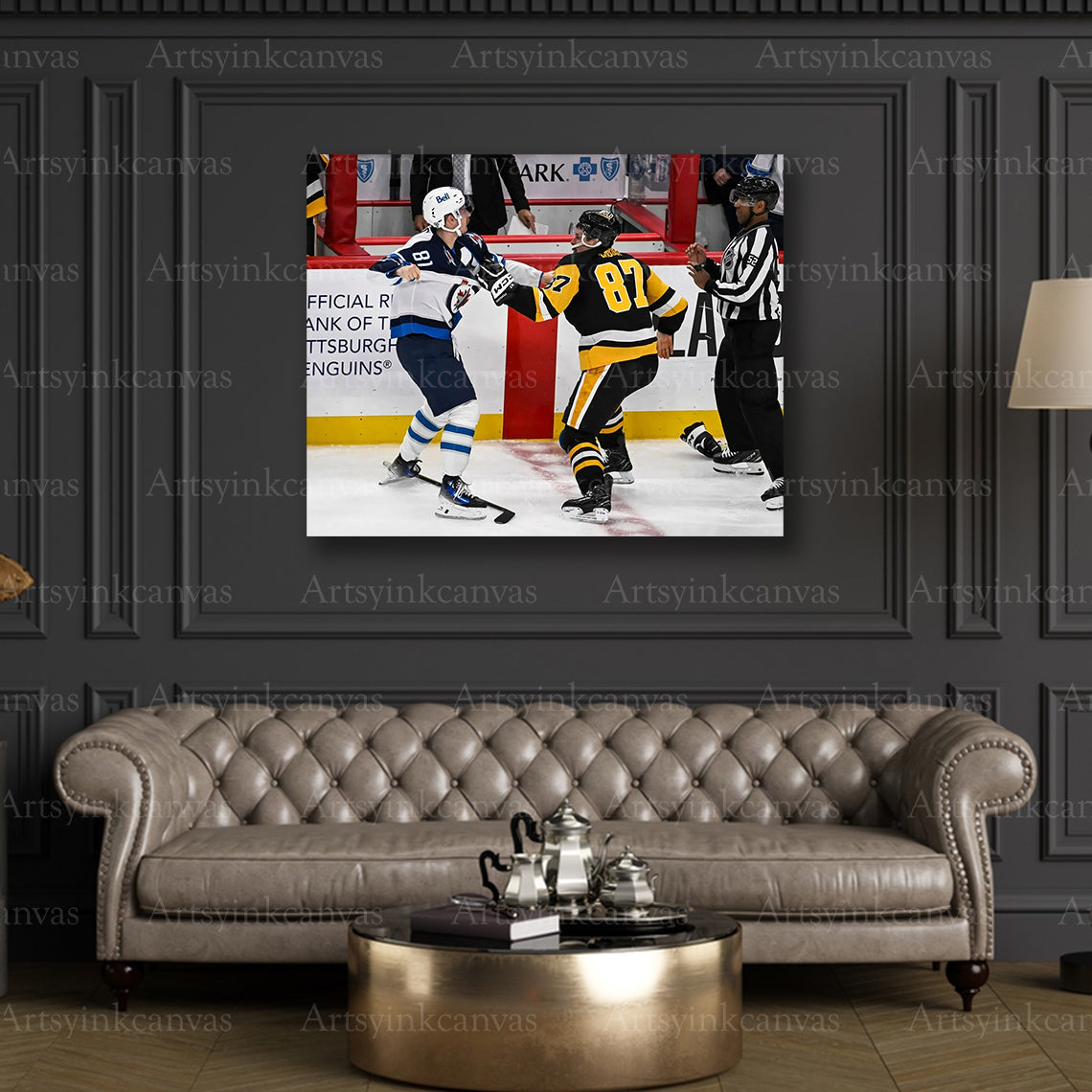Premium Jets vs Penguins hockey canvas print