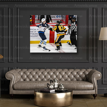Premium Jets vs Penguins hockey canvas print
